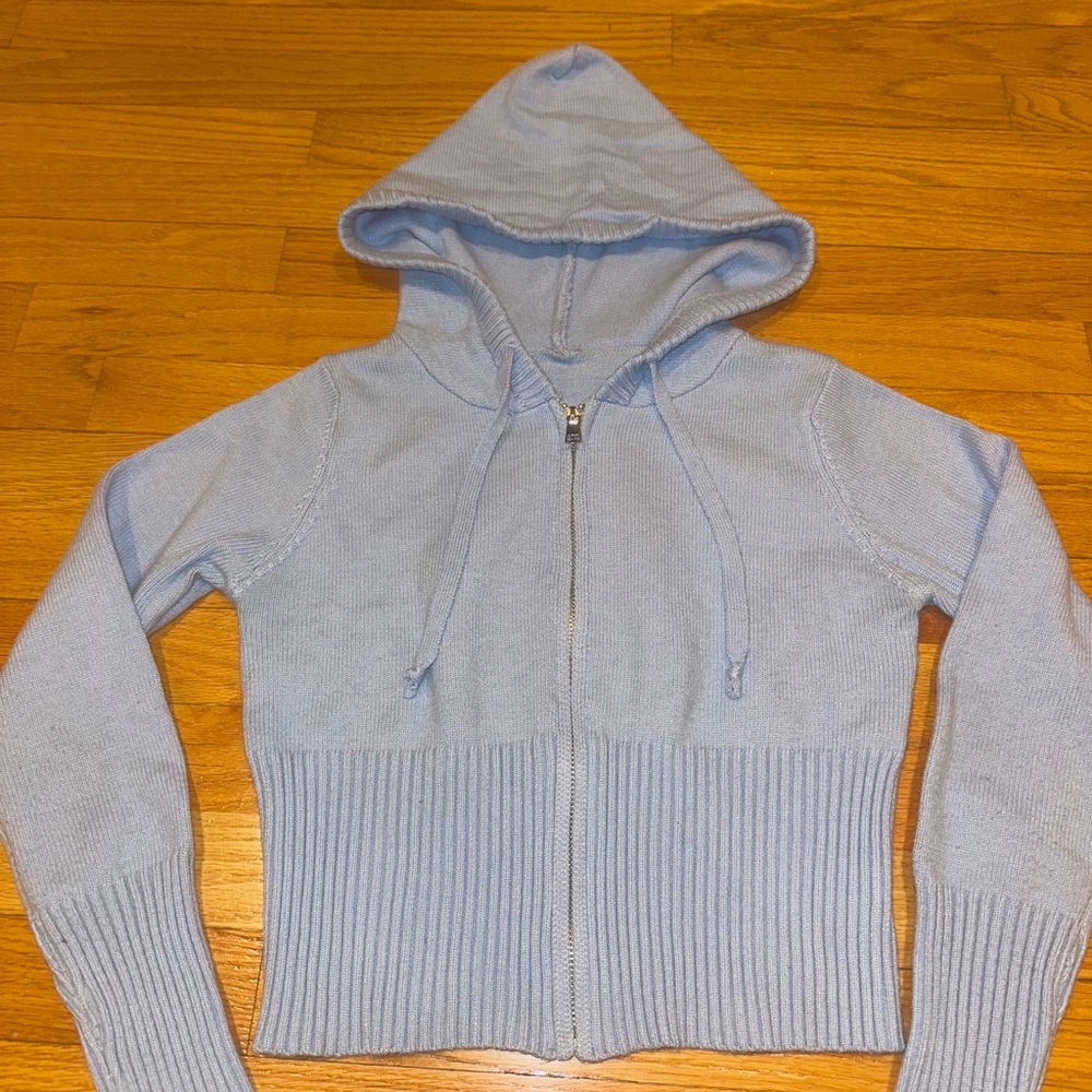 Light Blue Ribbed Zip Up Sweater